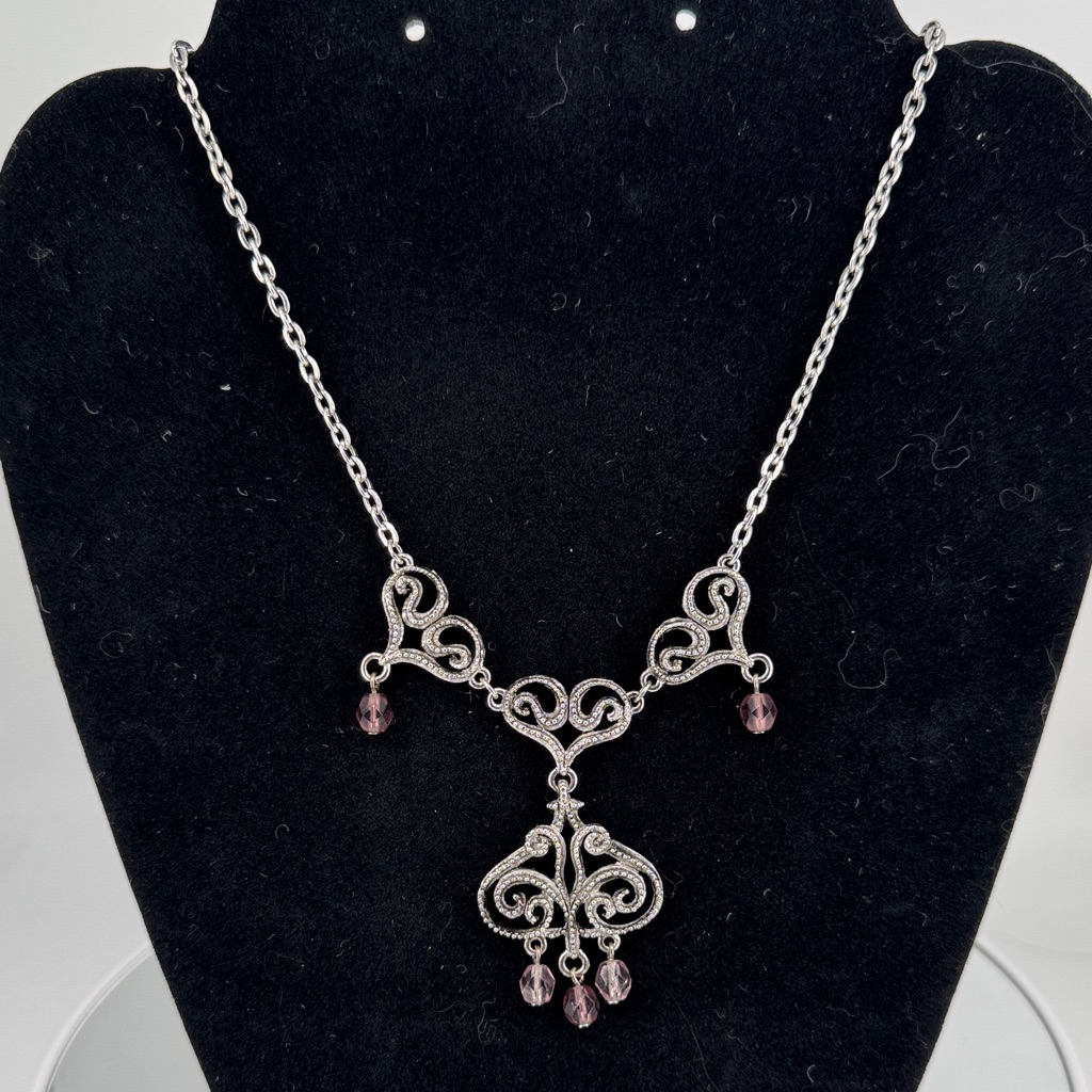 D’orlan Ornate Baroque Style Silver And Purple Swarovski Crystal Necklace P36